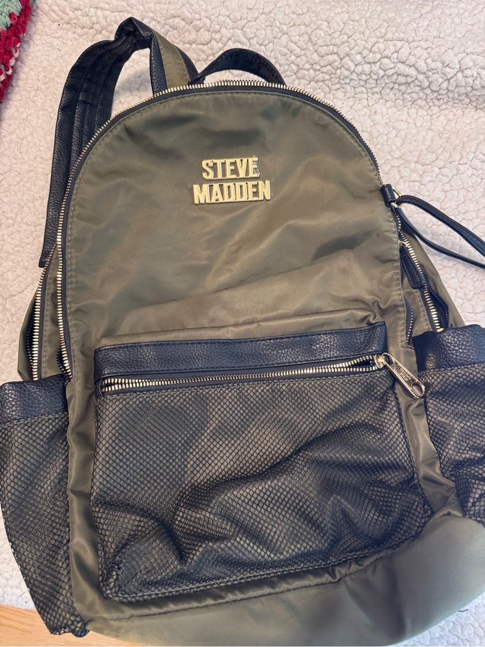 Steve Madden Olive Green Nylon Backpack with Black Trim. New